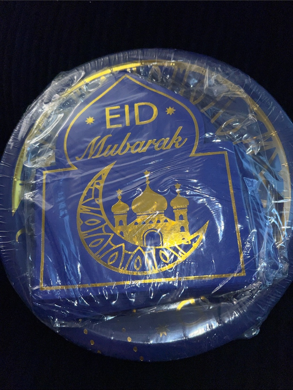 Brand new Eid Mubarak Party Paper Plates and Napkins - Blue and Gold 50 piece